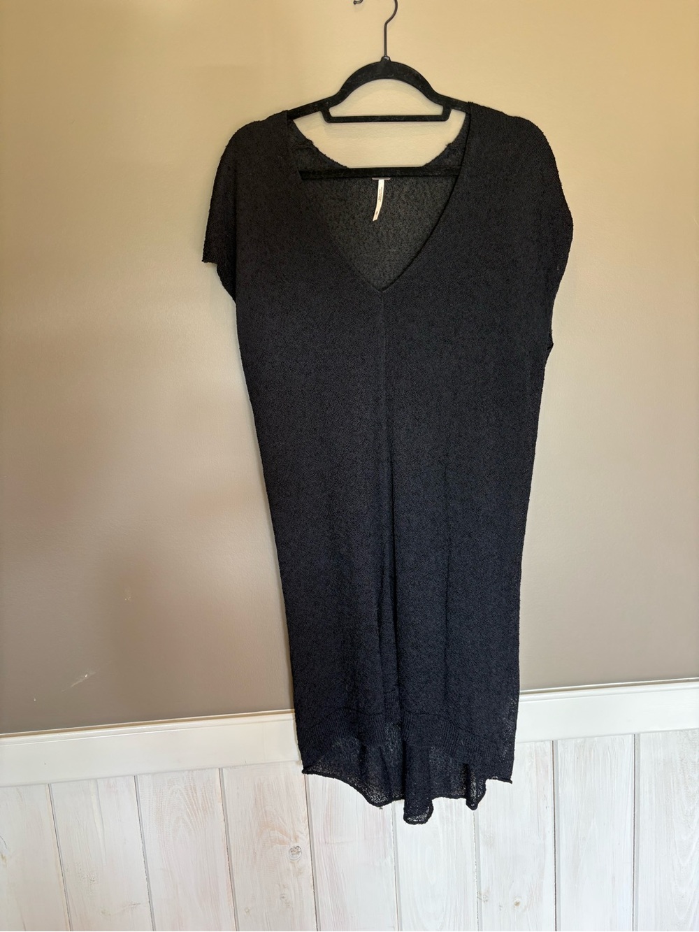 Free People Black V-Neck Midi Knit Dress